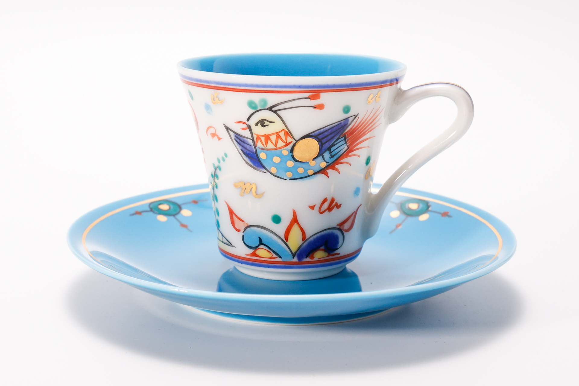 Persian overglaze cup & saucer - Turquoise Blue1