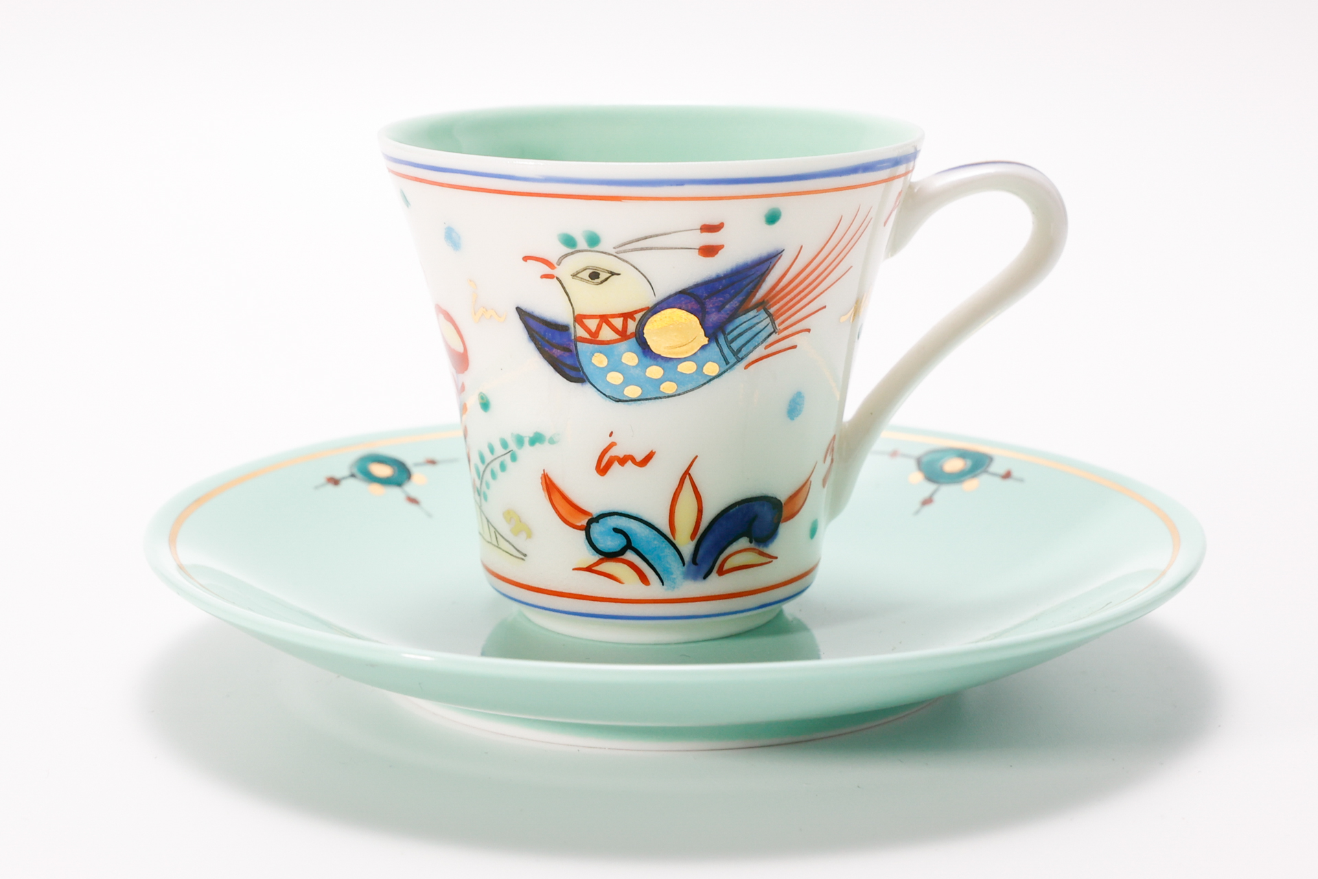 Persian overglaze cup and saucer - Green1
